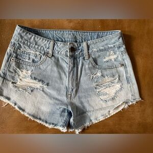 American Eagle Outfitters Blue Distressed Jean Shorts